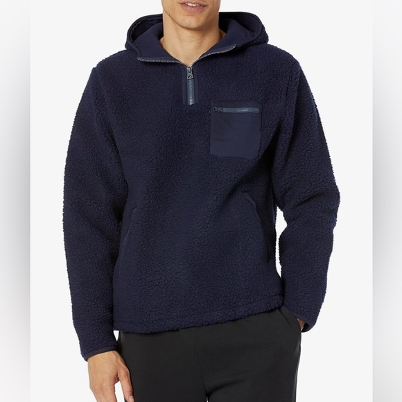 NWT Men’s Lucky Brand Solid Sherpa Utility Half Zip Sz L Blue
